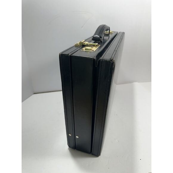 LEATHER PRESTO Attache Business BRIEFCASE Locking Hard Case Vintage Extend Black - Picture 6 of 13